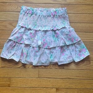 Janie and Jack Girls Floral Ruffle Skirt Size 8 Pink Green Smocked Waist Spring
